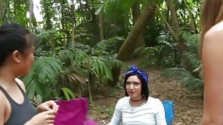 Fine gals butt naked camp out hungry for a big cock Thumbnail